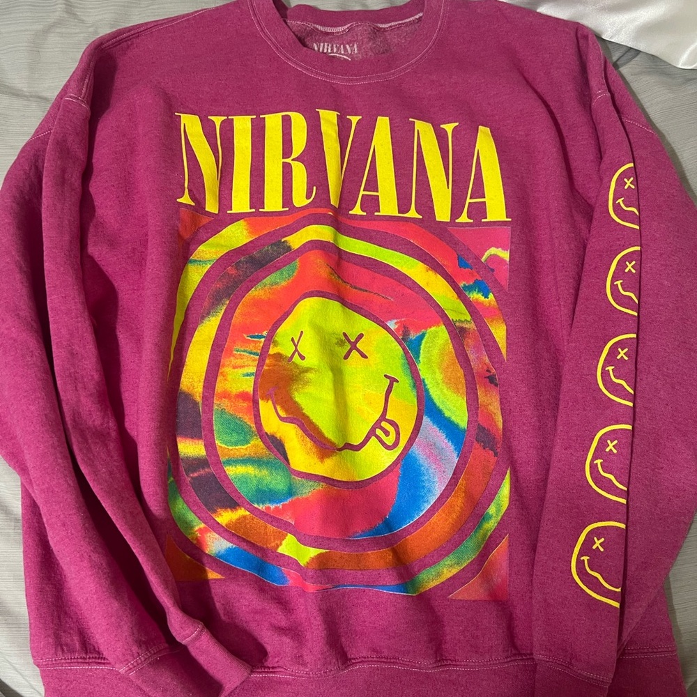 NIRVANA Pink and Yellow Crewneck Sweater